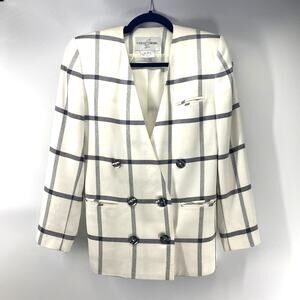 Vintage Casual Corner 80s window pain shoulder pads blazer gray buttons size 2